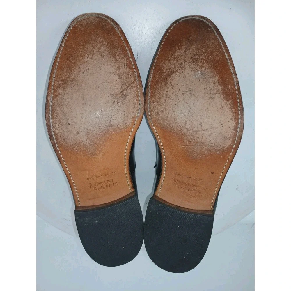 Johnston & Murphy Mens Leather Handcrafted Black Cap Toe Dress Shoes SZ 9.5 C134
